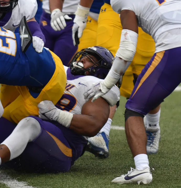 UNI Panthers' Khristian Boyd makes a tackle