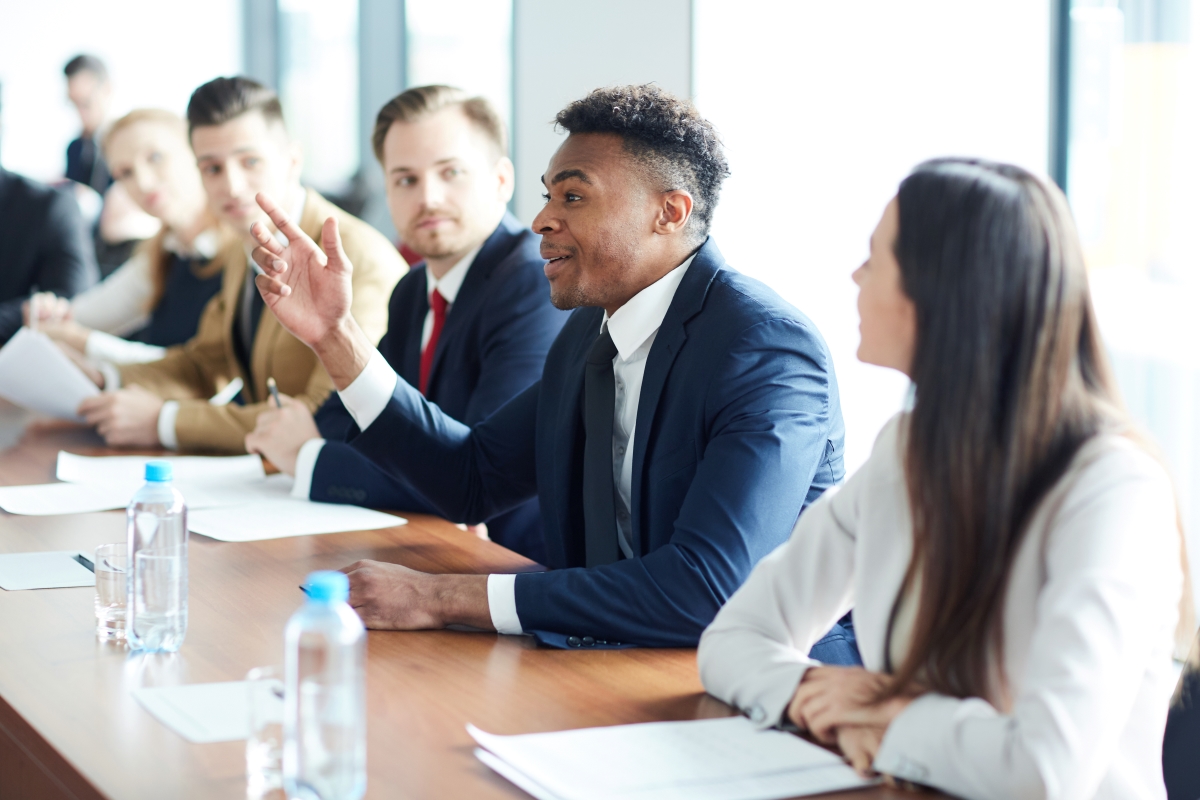 Students having a discussion at a table