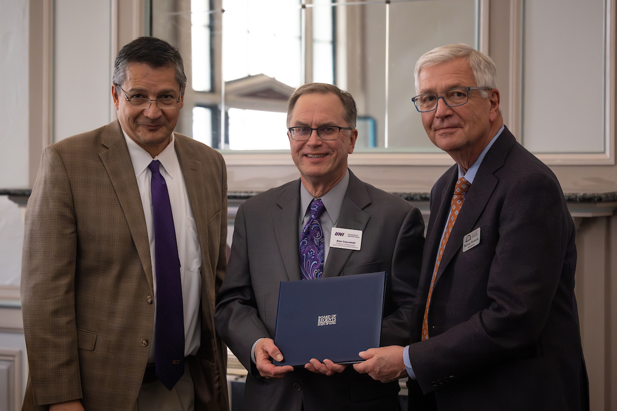 Alan Czarnetzki with Provost Herrera and Board of Regents President Michael Richards