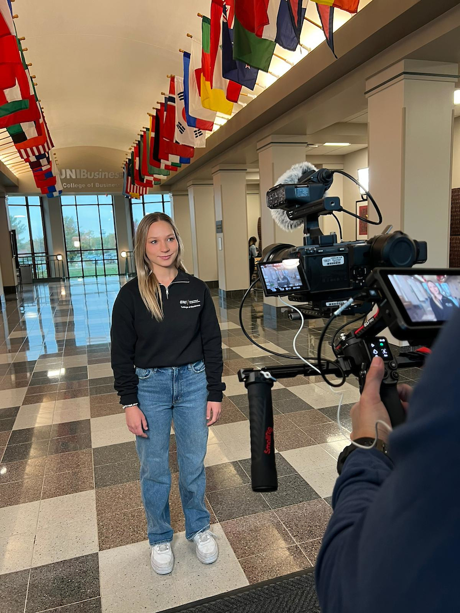 Aly Sayre being filmed for The College Tour