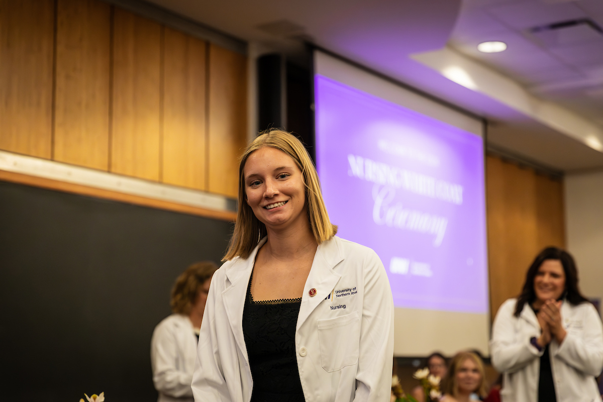 Student at UNI's White Coat Ceremony