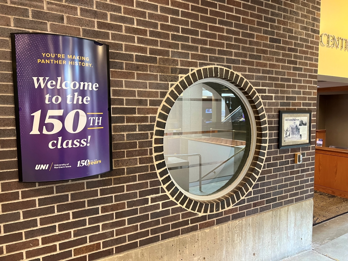 Sign in Maucker Union that says "You're making Panther history. Welcome to the 150th class!"