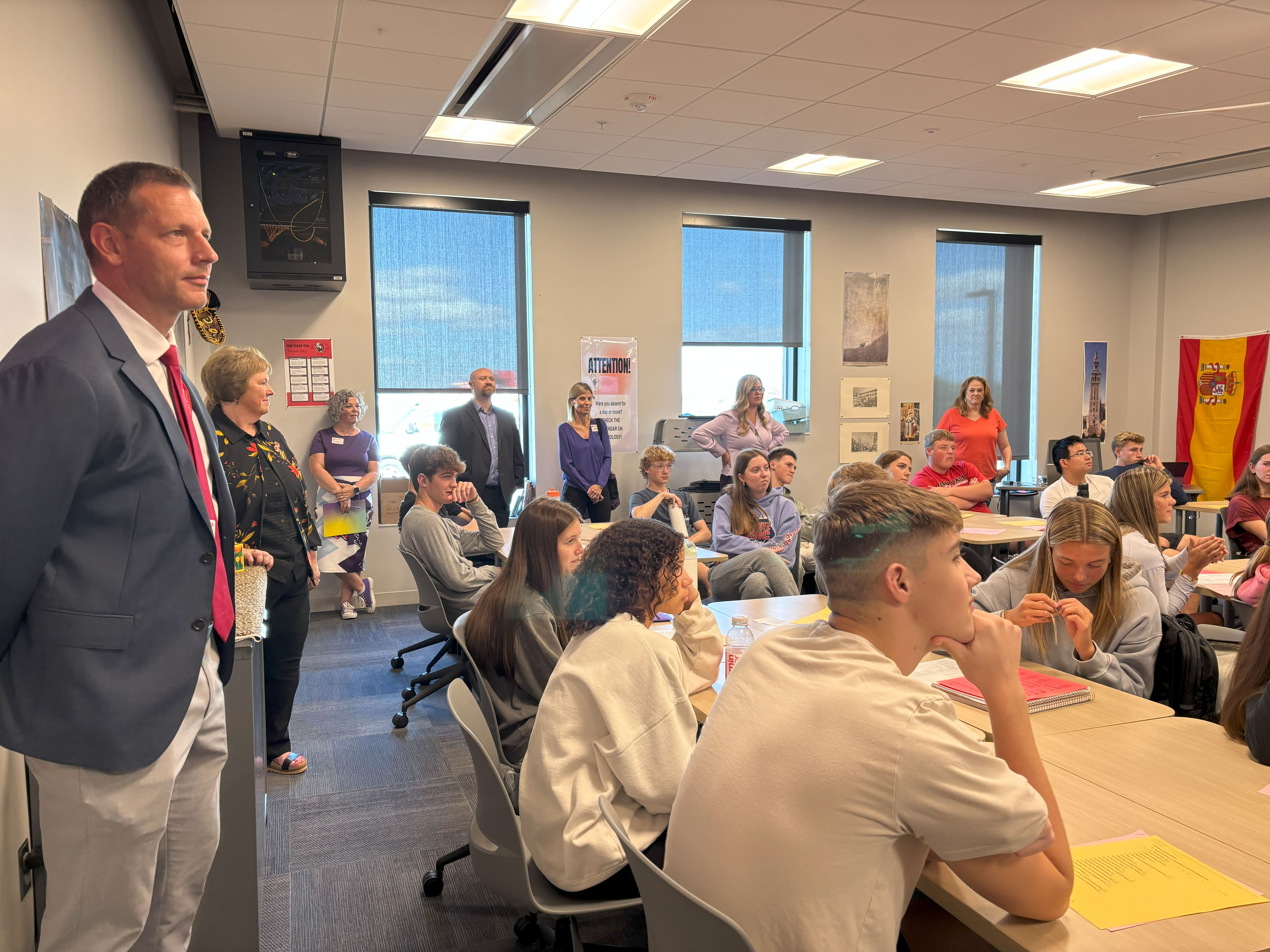State leaders observing a class at Cedar Falls High School