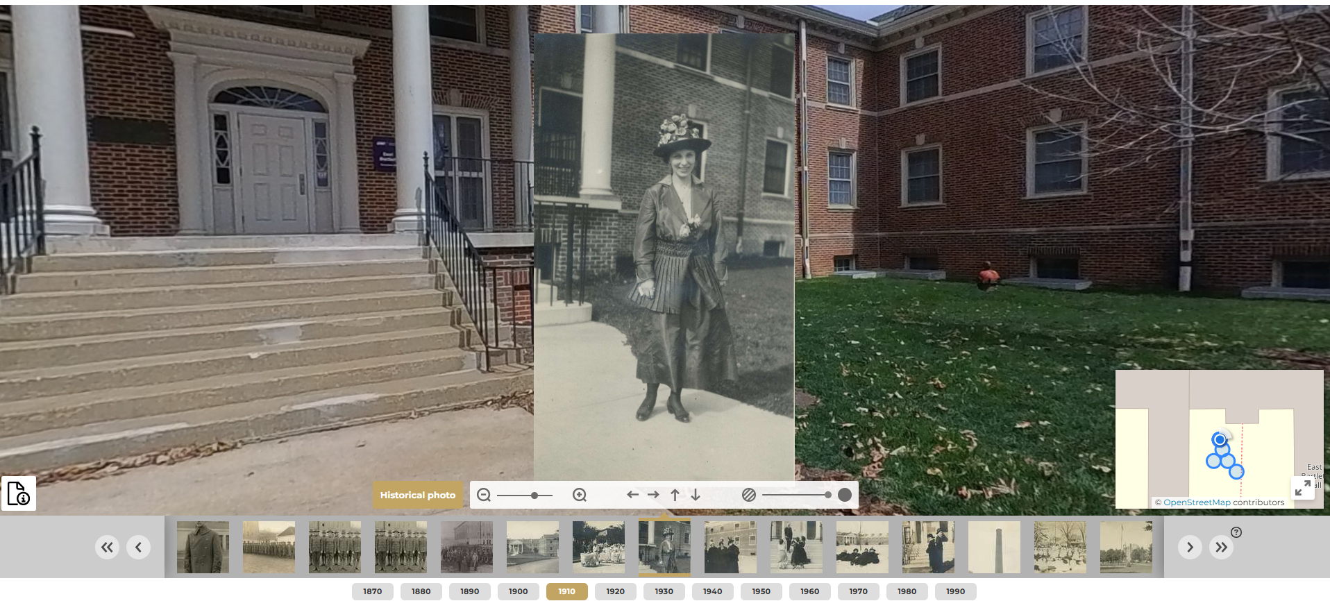 Historic photo of woman standing outside East Bartlett