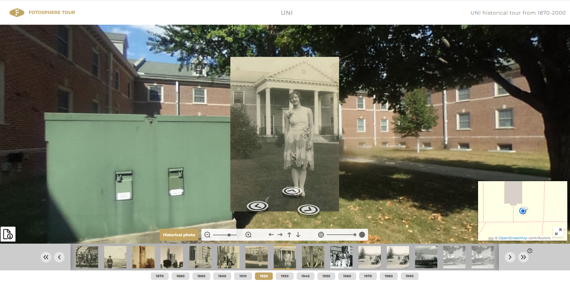 Woman standing in front of East Bartlett on UNI campus in 1920