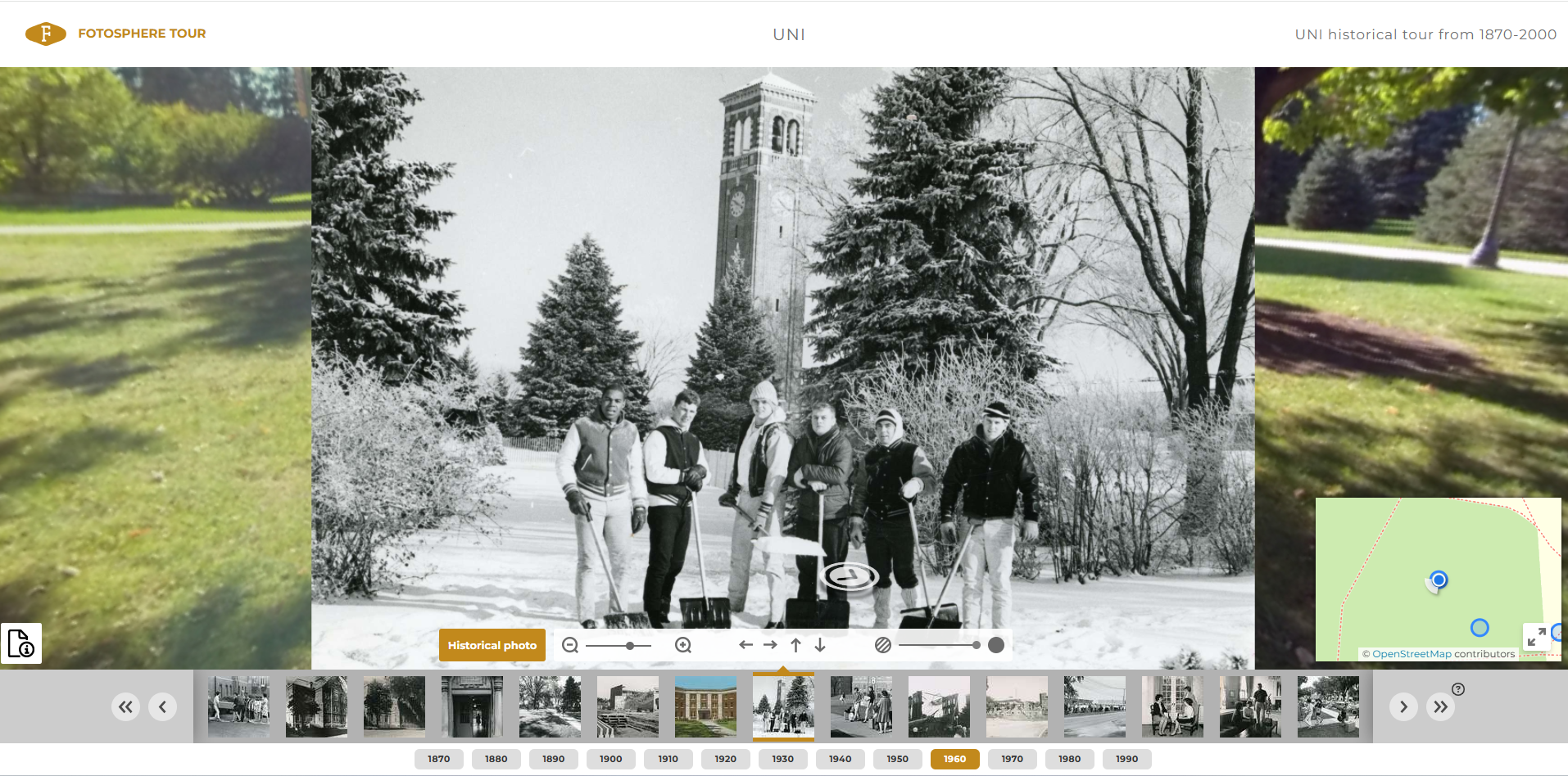 Photo of men shoveling snow on UNI campus in 1960