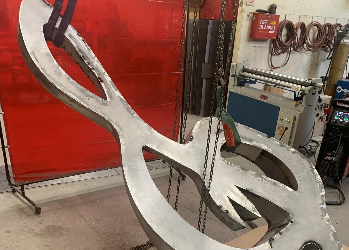 Rachel Heine's treble clef sculpture in progress