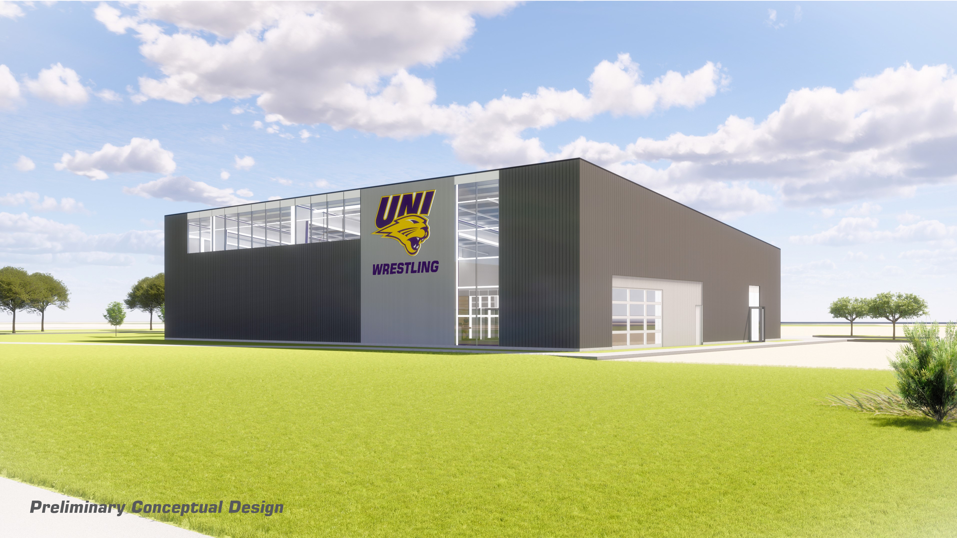 Rendering of wrestling training facility exterior