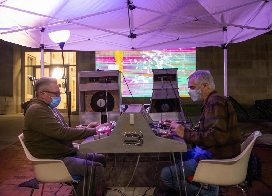 An art exhibit at the Cedar Valley Illuminate Arts and Light Festival