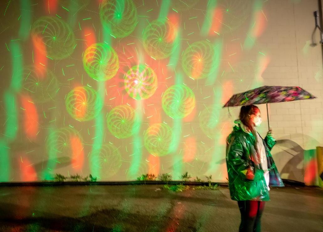 An art exhibit at the Cedar Valley Illuminate Arts and Light Festival