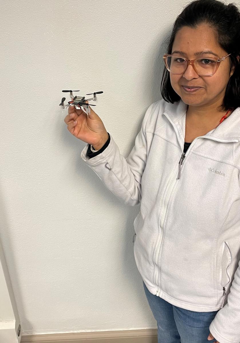 Dheryta Jaisinghani holding drone