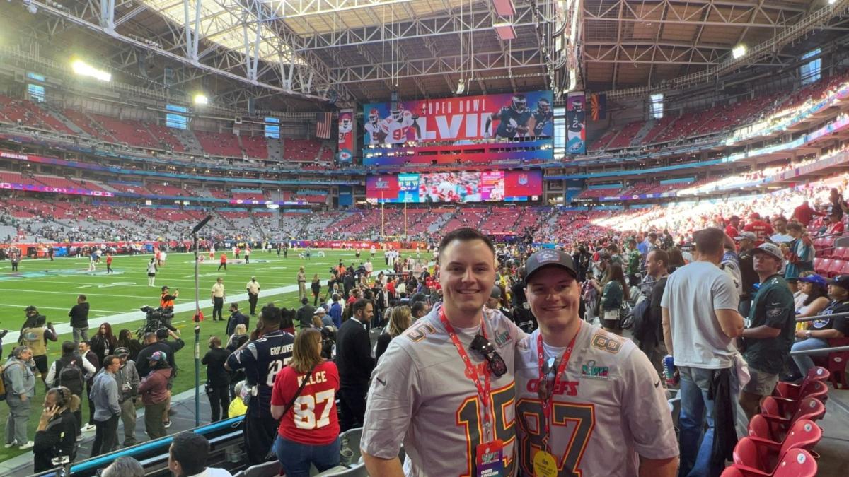 Aaron Dzaboff and twin brother at the Super Bowl