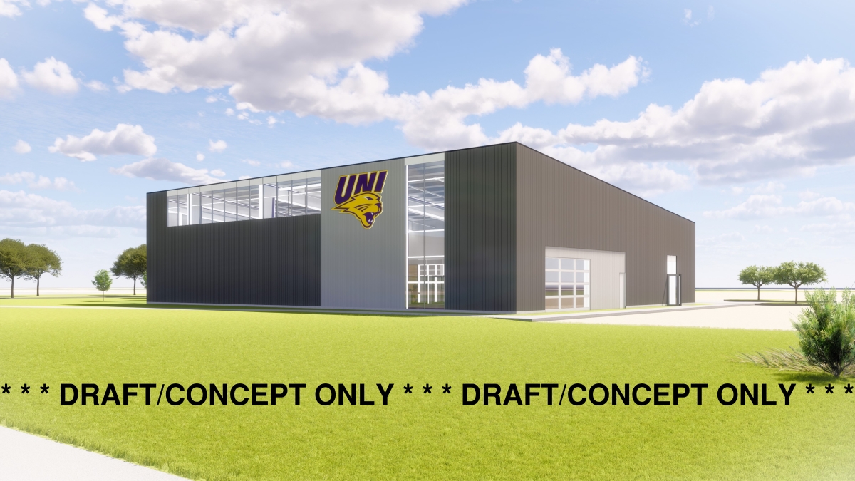 Conceptual rendering of wrestling training facility on UNI campus exterior