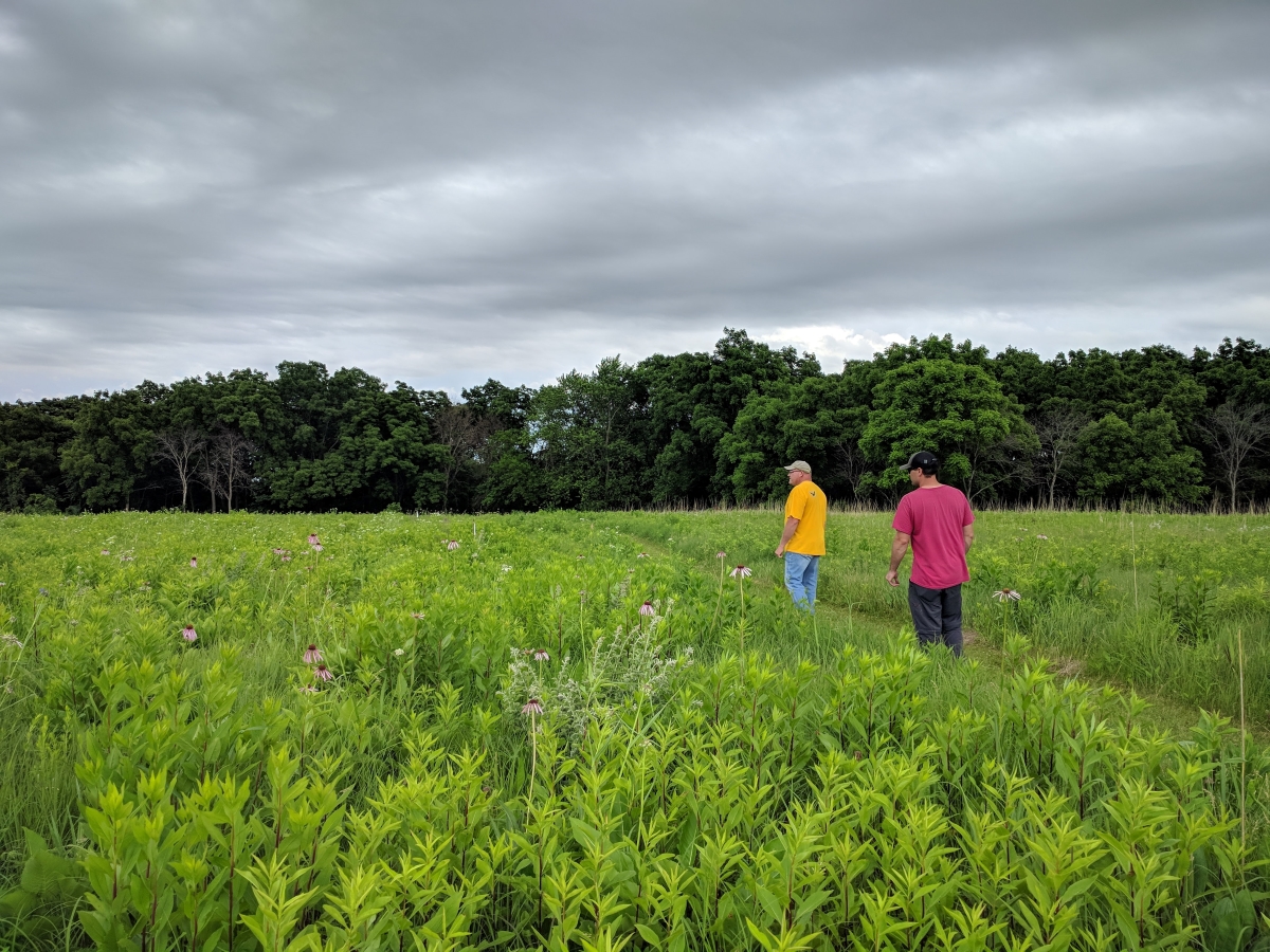 Two men walking in Daryl Smith Prairie