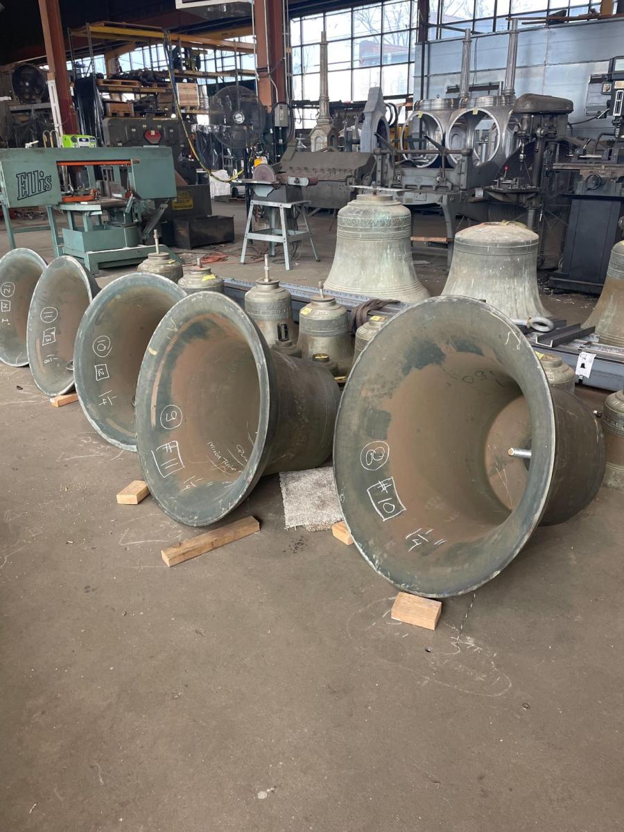 Carillon bells on the Verdin Company shop floor