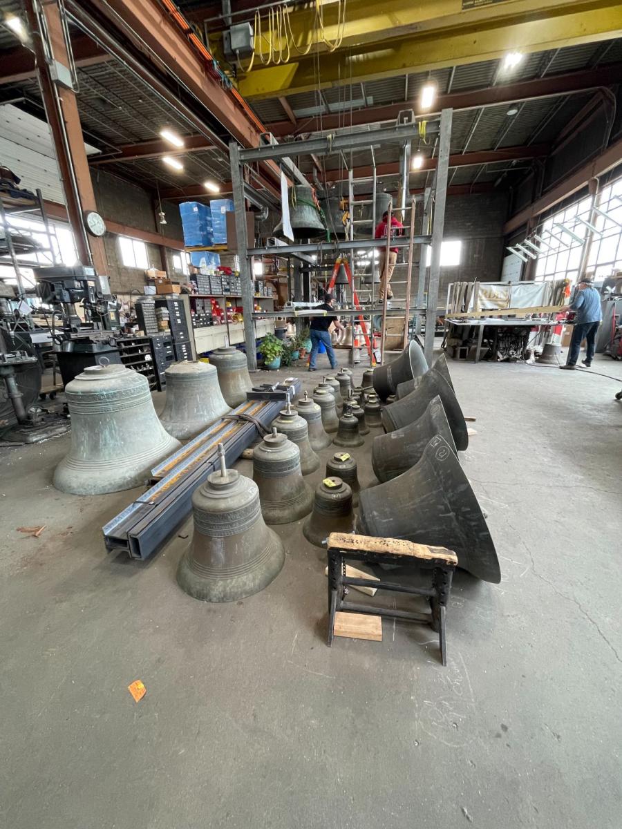 Carillon bells on the Verdin Company shop floor