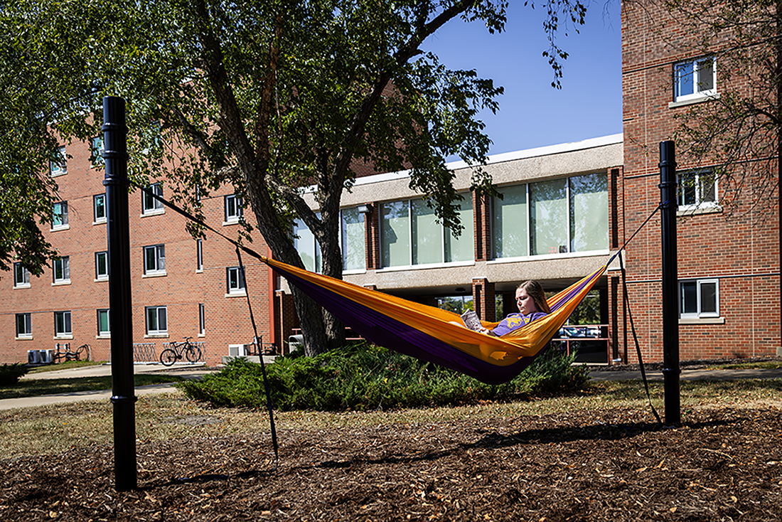 New hammock poles located outside Hagemann Hall. 