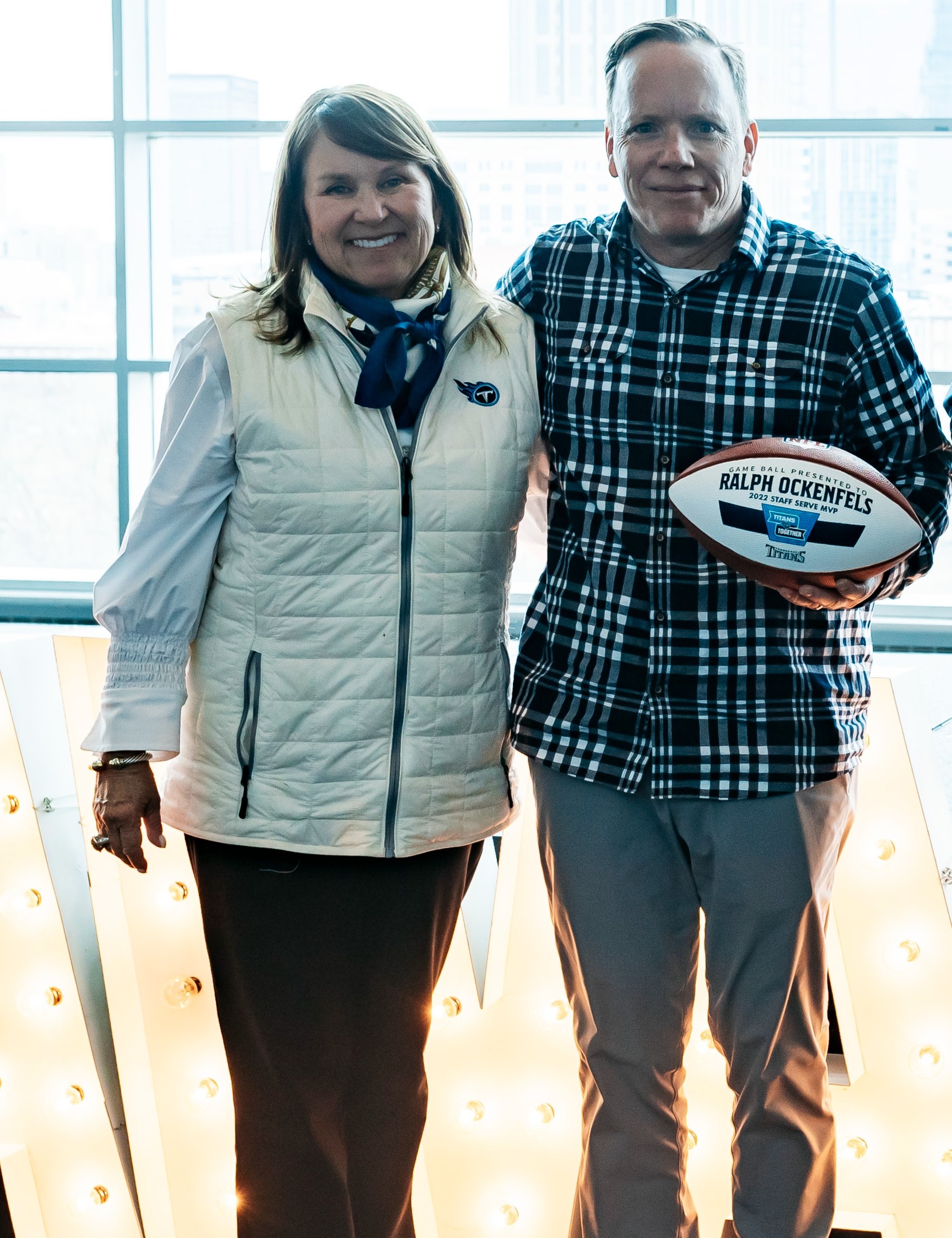 Ralph Ockenfels with Titans owner Amy Adams Strunk