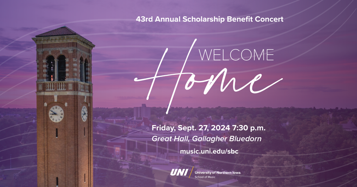 43rd Annual Scholarship Benefit Concert - Welcome Home - Friday, Sept. 27, 2024 at 7:30 p.m. in the Great Hall of the Gallagher Bluedorn