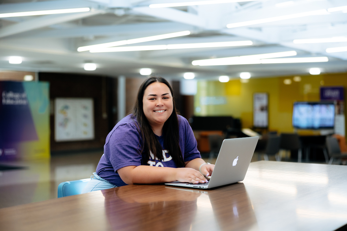 Student working on laptop