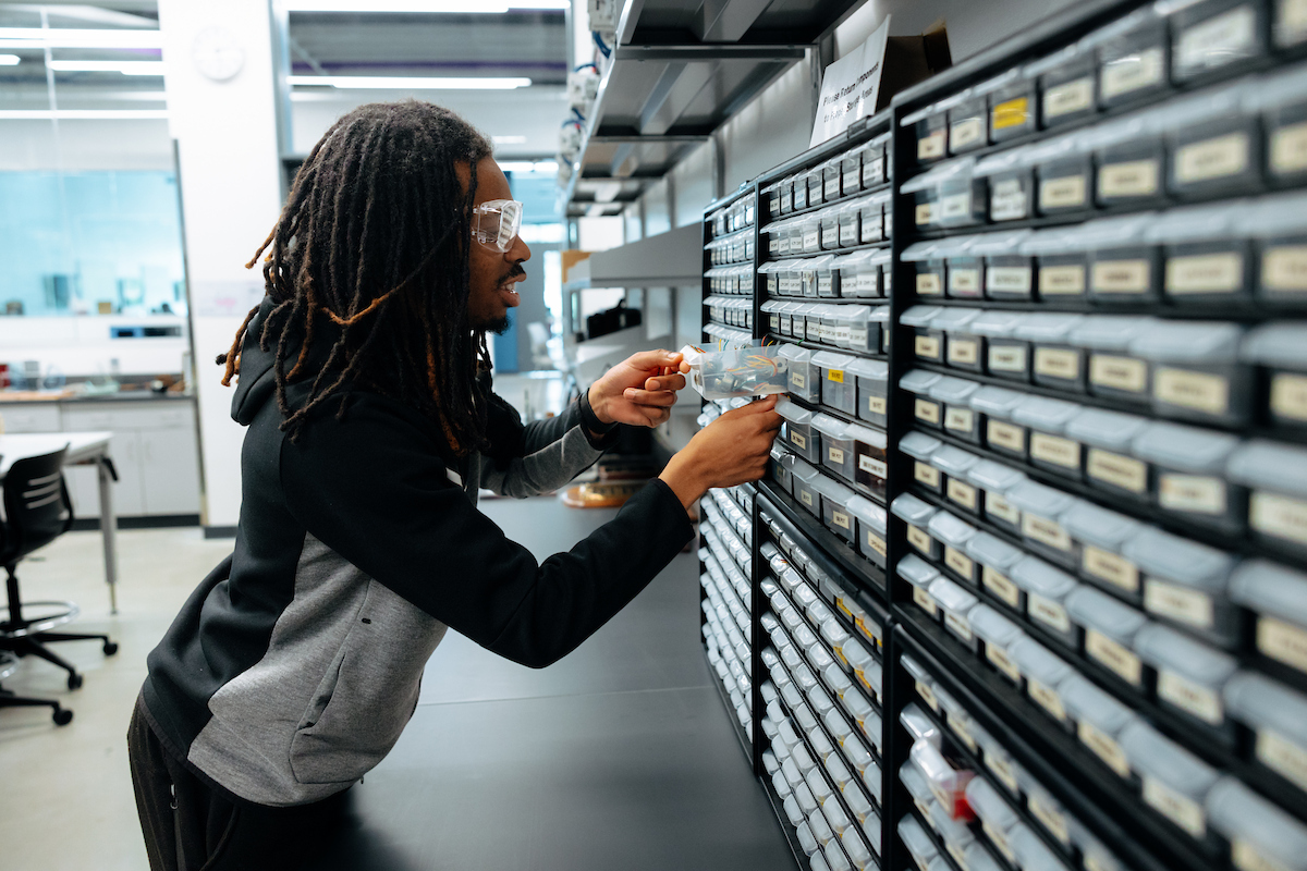 Student working in the Applied Engineering Building