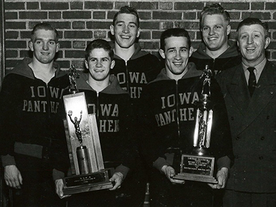 950 NCAA and NAAU Championship Wrestling Team Keith Young, Bill Smith, Fred Stoeker, John Harrison, Bill Nelson and Coach McCuskey