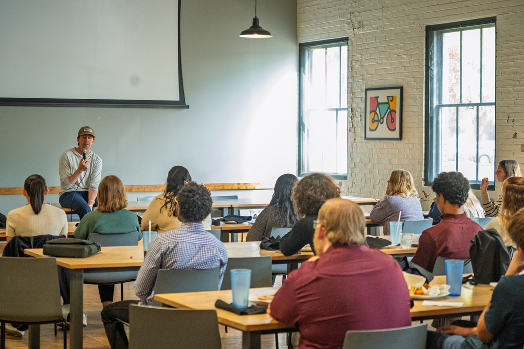 Students met with SingleSpeed Brewing CEO while having lunch.