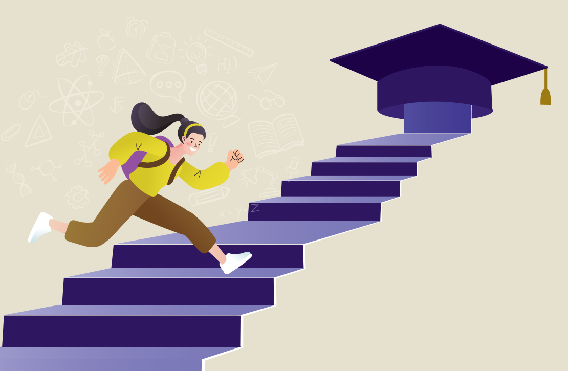 Graphic of student on pathway upward