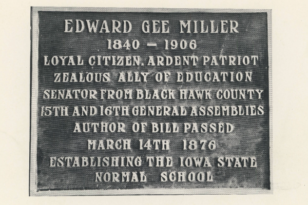 A picture of a plaque recognizing Edward Gee Miller