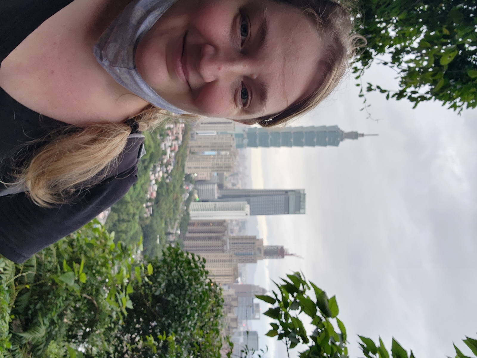 Elizabeth Rench in front of city skyline