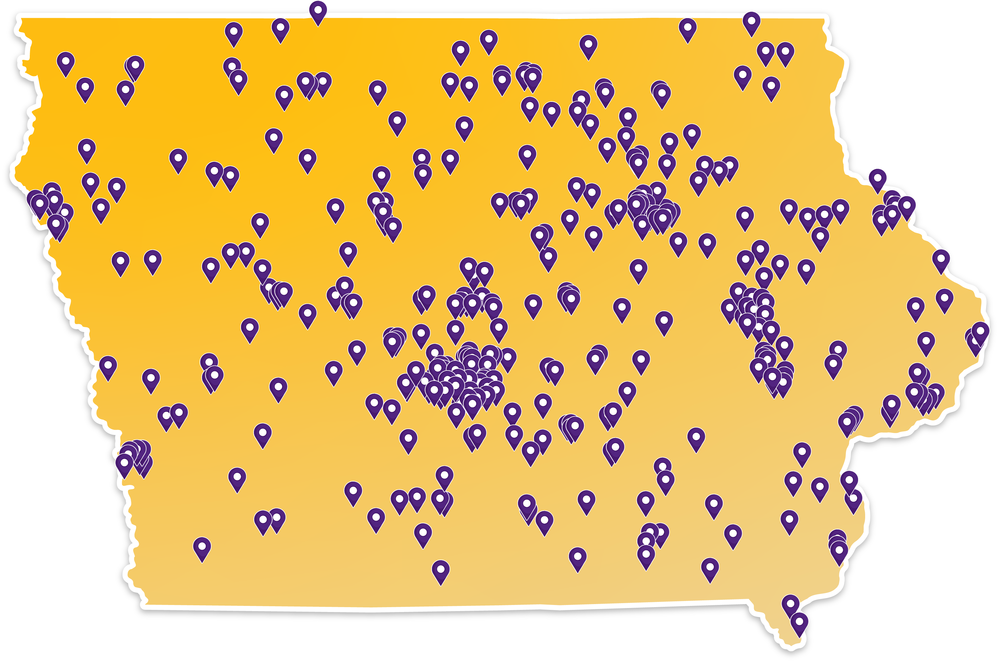 Map of Iowa showing locations of UNI@IACC students