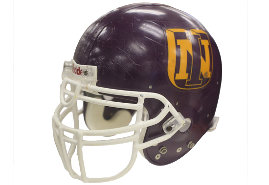 A vintage UNI football helmet