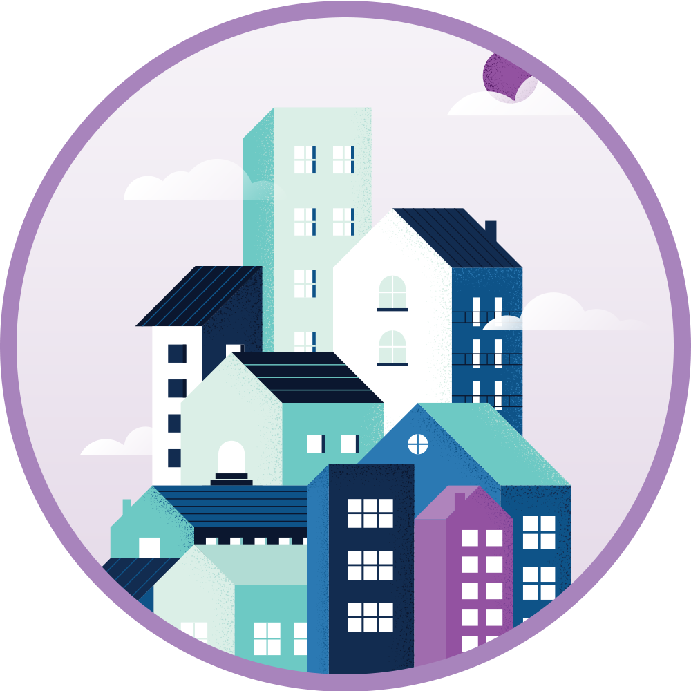 Illustration of houses and buildings