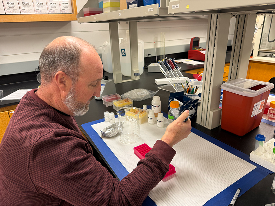 Dr. Berendzen is featured in his lab, where he does personal work and works alongside students.