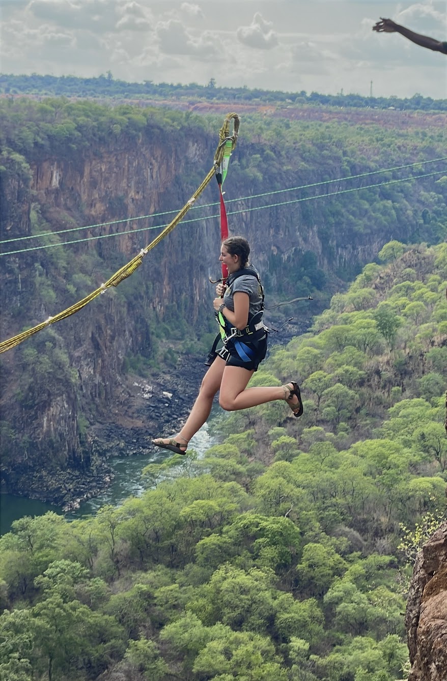 Tatiana Schaapherder ziplining in Zambia