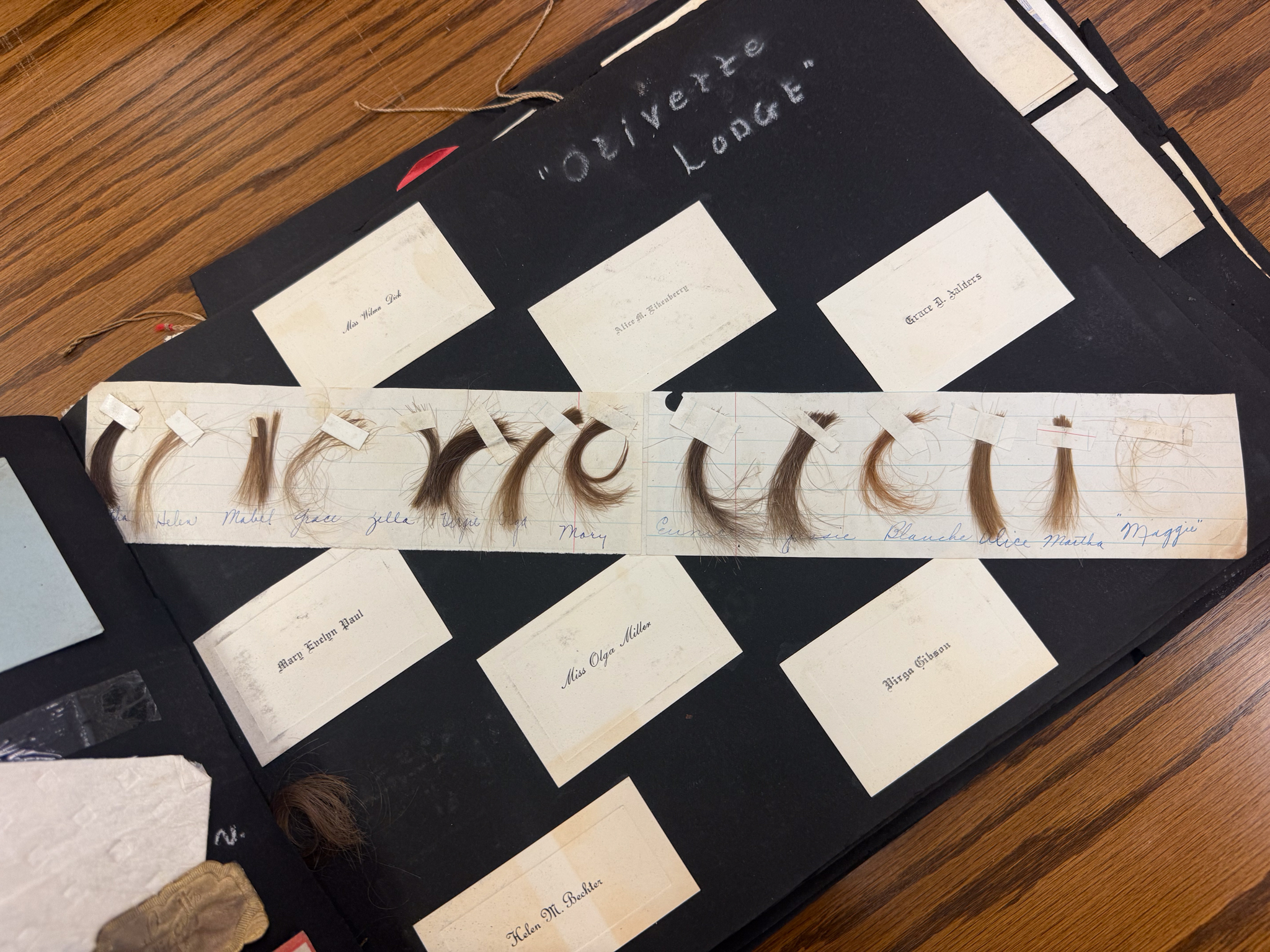 Student scrapbook contains hair from a UNI friend group.