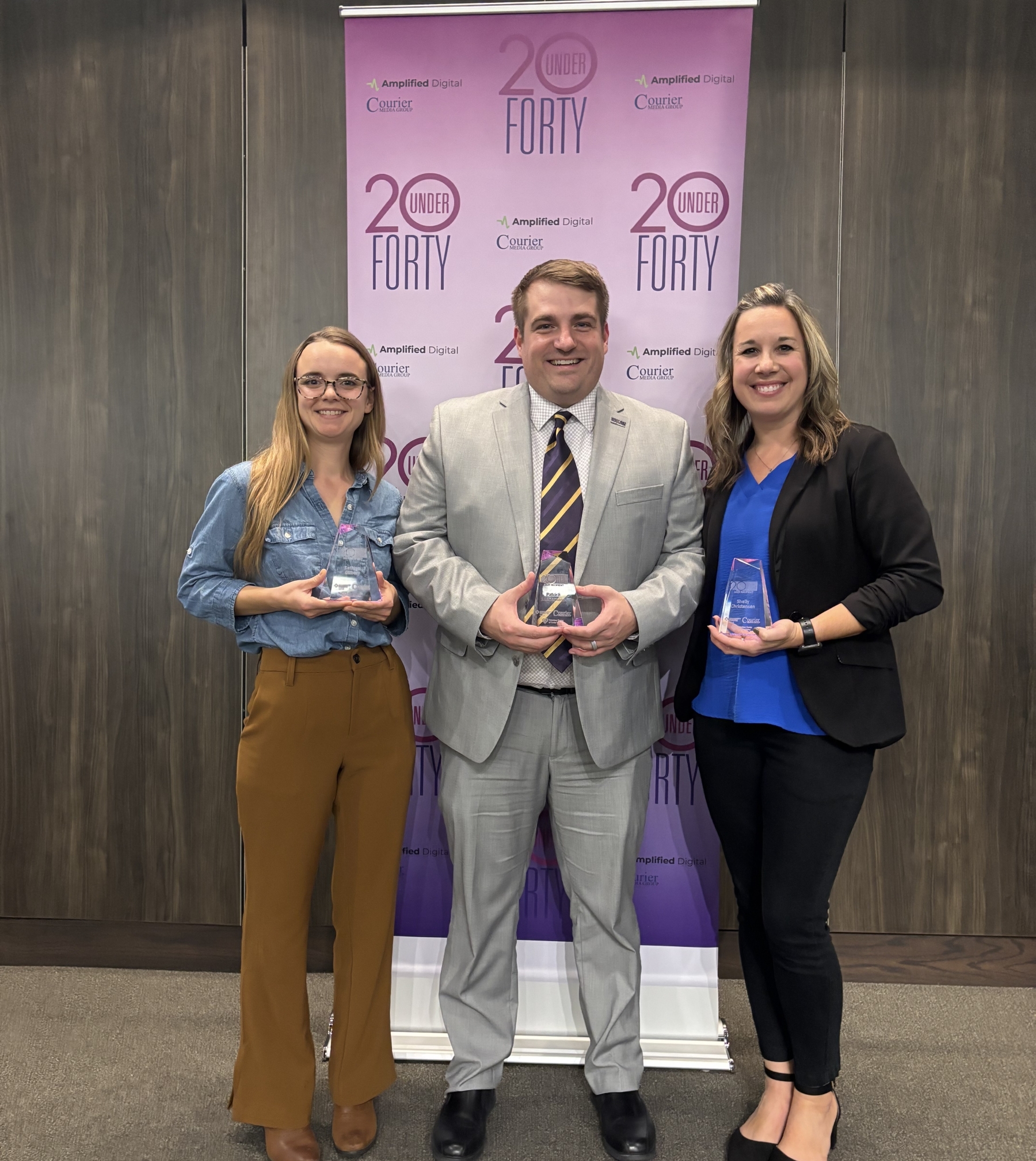 Kathryn Gilbery, Patrick Luensmann and Shelly Christensen with 20 Under 40