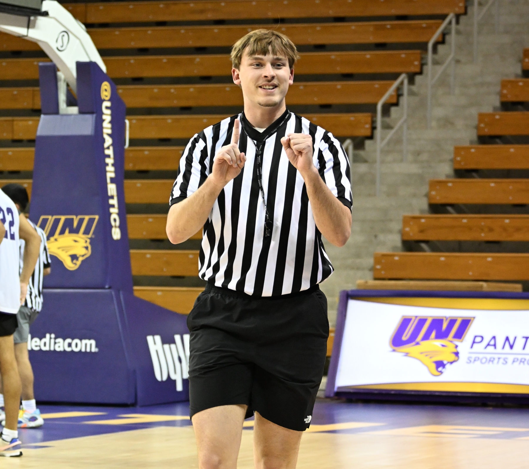 Koby Lampman refereeing UNI intramural basketball
