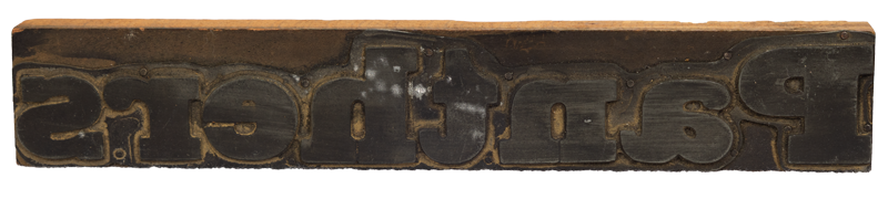 A printing block that reads, "Old Gold"