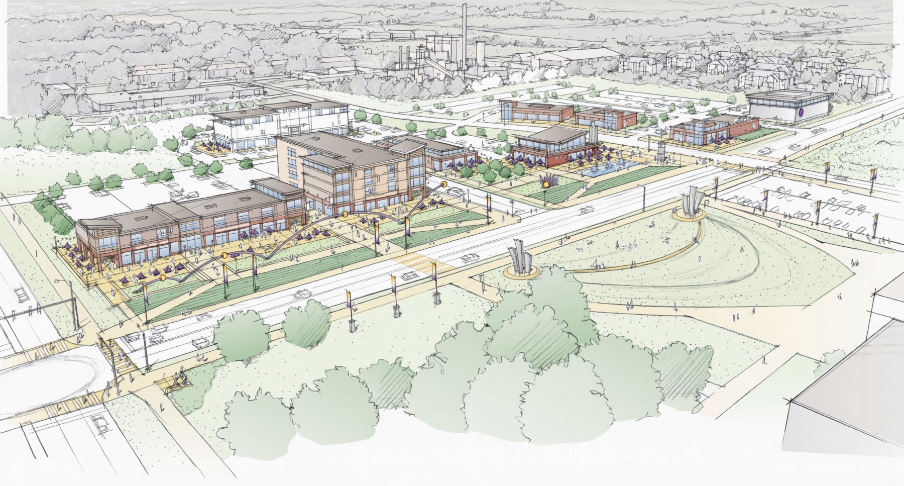 Aerial view conceptual rendering of Panther District