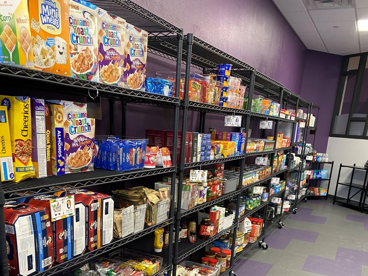 Shelves of food inside Panther Pantry
