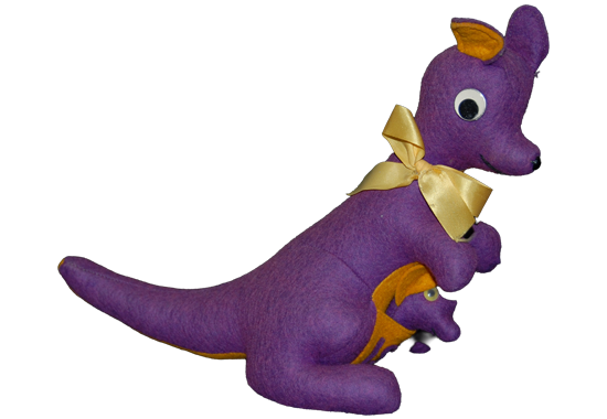 A stuffed purple kangaroo