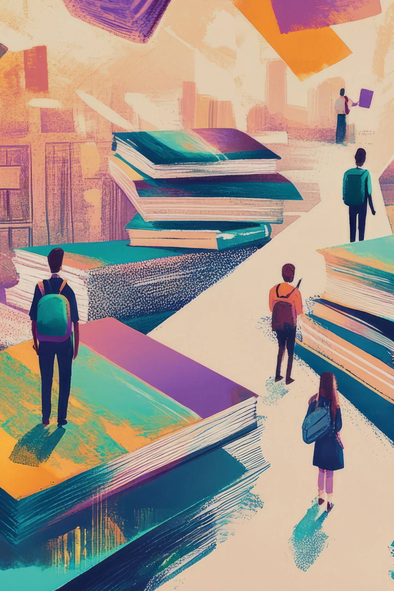 illustration of students with books