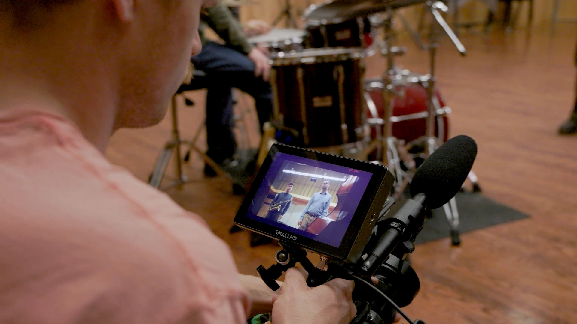 Filming a student playing the drums for the UNI TV spot