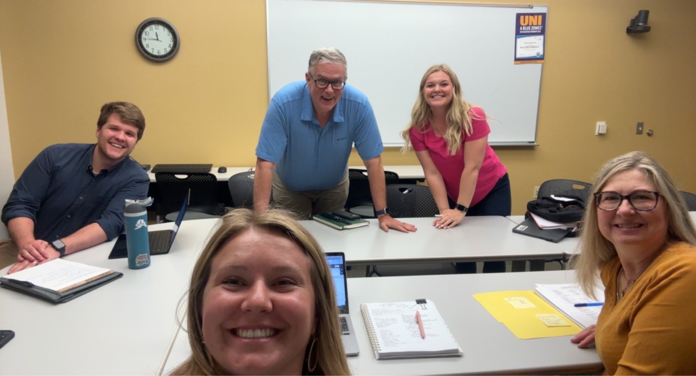 Members of TEDxUniversity of Northern Iowa planning committee in work session