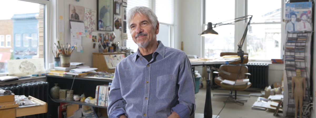 Gary Kelley smiling in his studio.