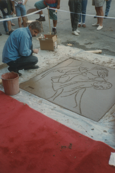 Gary Kelley doing art in concrete.