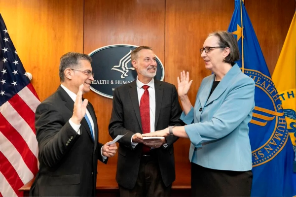Kimryn Rathmell being sworn in.