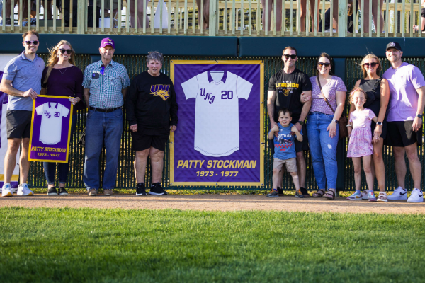 April 22, 2026: Patty Stockman and family at Stockman's jersey retirement.
