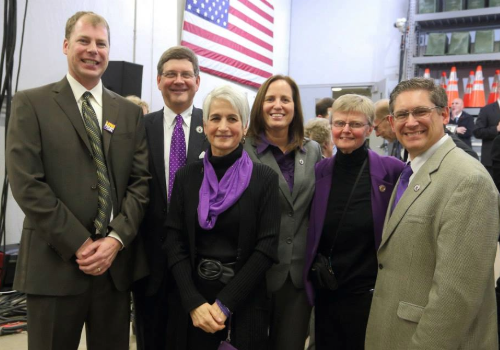 UNI grad Marc Reifenrath, President Ruud, Judy Ruud, SRO Mary Braun, Patricia Geadelmann, and Michael Licari attended the Cedar Falls Utilities event in 2015.